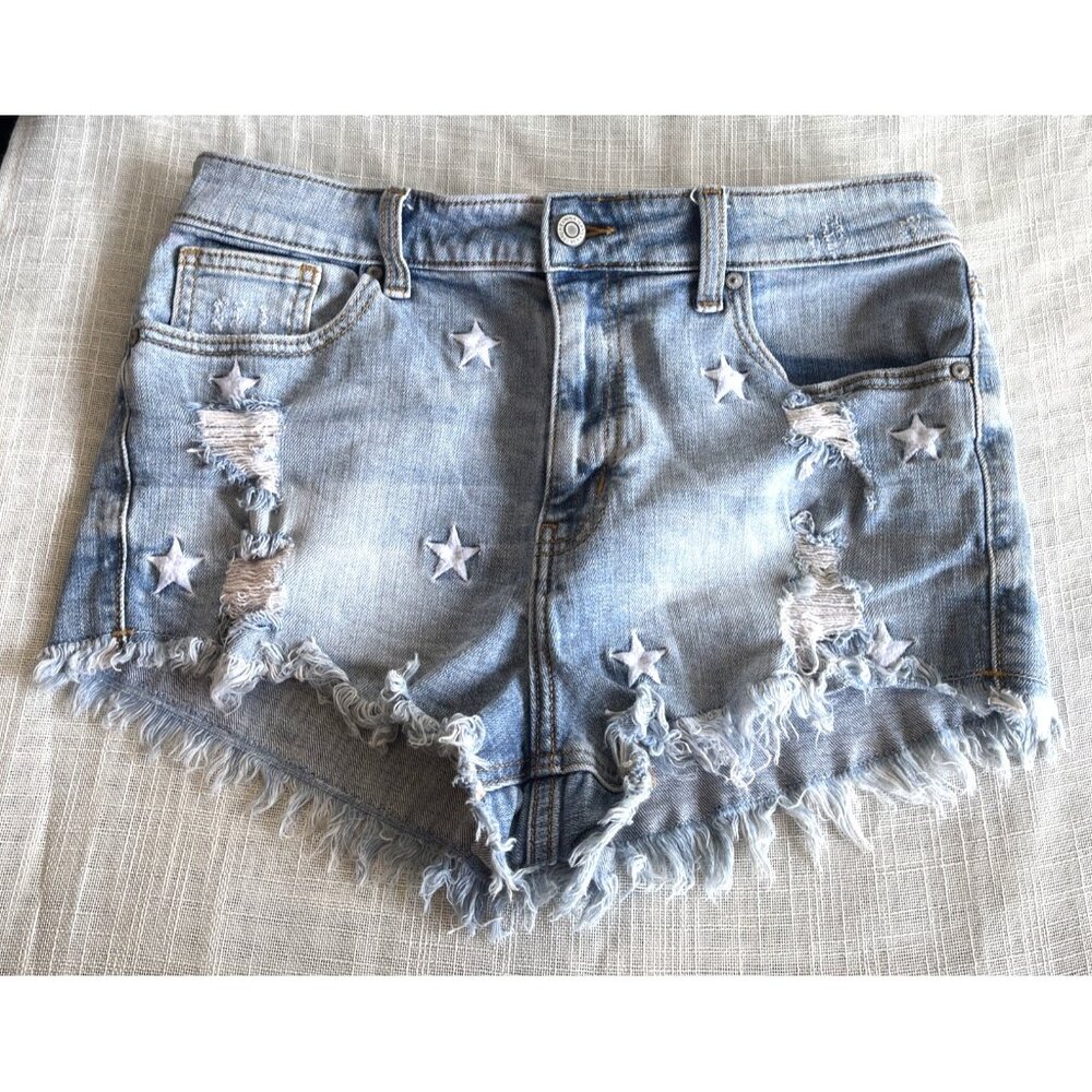 Eunina Lulu High Rise Cutoff Shorts Size M Stars Distressed Frayed Patriotic